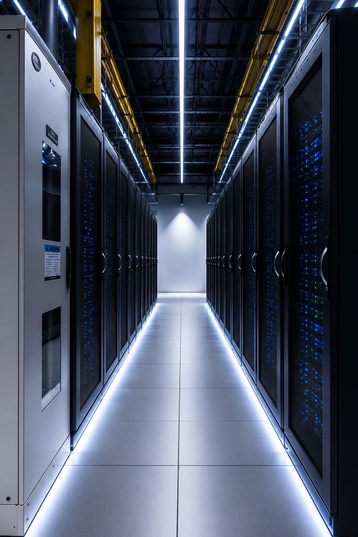 The cold aisle between server rows in the Tampa, FL datacenter